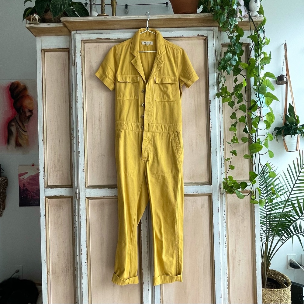 Madewell Yellow Denim Short-Sleeve Coverall Jumpsuit